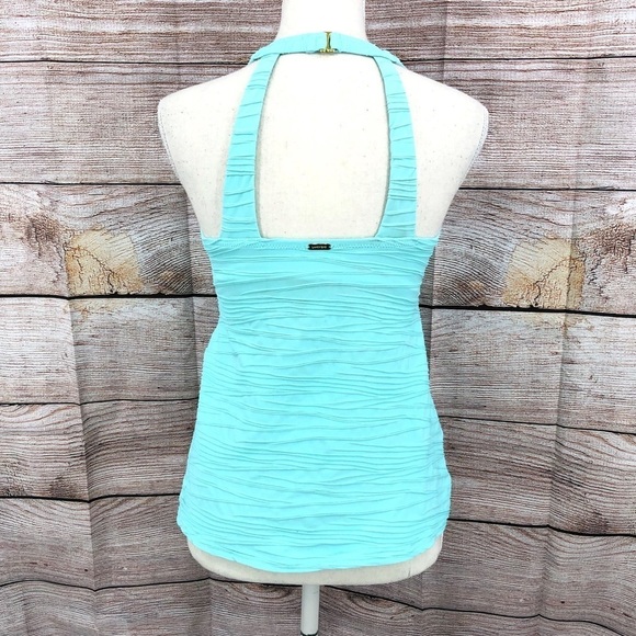 Lands' End Clear Aqua Textured High Neck Tankini Top Size 6 - Picture 4 of 10